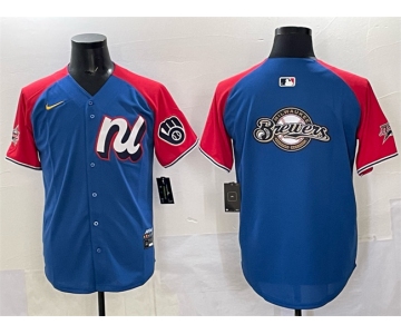 Men's National League Milwaukee Brewers Team Big Logo Blue Red Alternate 2025 All-Star Edition Limited Stitched Baseball Jersey