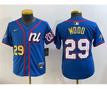 Youth National League #29 James Wood Blue 2025 All-Star Edition Limited Stitched Baseball Jersey