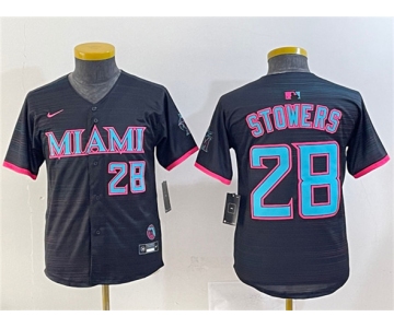 Youth Miami Marlins #28 Kyle Stowers Black 2025 City Connect Limited Stitched Baseball Jersey