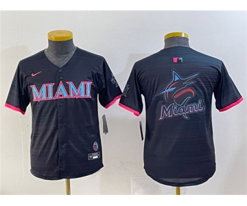 Youth Miami Marlins Team Big Logo Black 2025 City Connect Limited Stitched Baseball Jersey