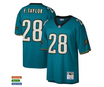 Men's Jacksonville Jaguars #28 Fred Taylor Mitchell & Ness Teal NFL Throwback Football Jersey