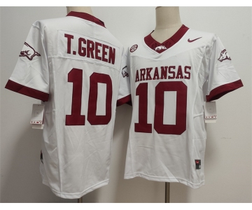 Men's Arkansas Razorbacks #10 TAYLEN GREEN White 2025 F.U.S.E. Vapor Limited Stitched Football Jersey