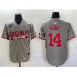 Men's Arkansas Razorbacks #14 Gage Wood Grey 2025 World Series & SEC Patch Stitched Jersey Men's Arkansas Razorbacks #14 Gage Wood Grey 2025 World Series & SEC Patch Stitched Jersey