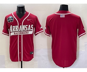 Men's Arkansas Razorbacks Blank Cardinal 2025 World Series & SEC Patch Stitched Jersey