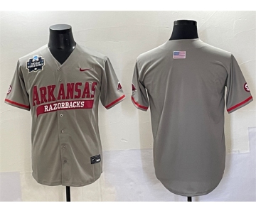 Men's Arkansas Razorbacks Blank Grey 2025 World Series & SEC Patch Stitched Jersey