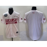 Men's Arkansas Razorbacks Blank White Pinstripe 2025 World Series & SEC Patch Stitched Jersey Men's Arkansas Razorbacks Blank White Pinstripe 2025 World Series & SEC Patch Stitched Jersey