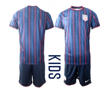 Youth United States Custom Blue 2026 World Cup Away Soccer Jersey Suit