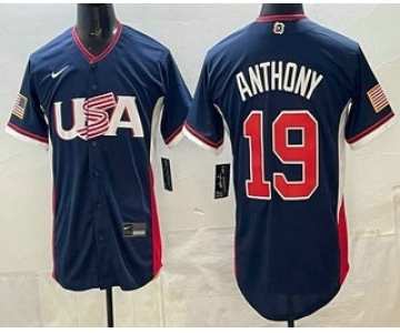 Men's USA #19 Roman Anthony Navy 2026 World Baseball Classic Cool Base Jersey