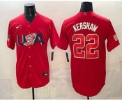 Men's USA #22 Clayton Kershaw Red 2026 World Baseball Classic Cool Base Jersey