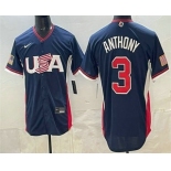 Men's USA #3 Roman Anthony Navy 2026 World Baseball Classic Cool Base Jersey Men's USA #3 Roman Anthony Navy 2026 World Baseball Classic Cool Base Jersey