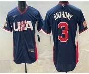 Men's USA #3 Roman Anthony Navy 2026 World Baseball Classic Cool Base Jersey
