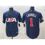 Men's USA Baseball #1 Corbin Carroll Navy World Baseball Classic Stitched Jersey