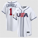 Men's USA Baseball #1 Corbin Carroll White 2026 World Baseball Classic Home Stadium Stitched Jersey