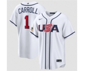 Men's USA Baseball #1 Corbin Carroll White 2026 World Baseball Classic Home Stadium Stitched Jersey Men's USA Baseball #1 Corbin Carroll White 2026 World Baseball Classic Home Stadium Stitched Jersey