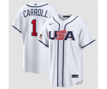 Men's USA Baseball #1 Corbin Carroll White 2026 World Baseball Classic Home Stadium Stitched Jersey