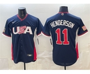 Men's USA Baseball #11 Gunnar Henderson Navy 2026 World Baseball Classic Road Stadium Stitched Jersey Men's USA Baseball #11 Gunnar Henderson Navy 2026 World Baseball Classic Road Stadium Stitched Jersey
