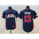 Men's USA Baseball #13 Brice Turang Navy 2026 World Baseball Classic Road Stadium Stitched Jersey