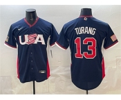 Men's USA Baseball #13 Brice Turang Navy 2026 World Baseball Classic Road Stadium Stitched Jersey Men's USA Baseball #13 Brice Turang Navy 2026 World Baseball Classic Road Stadium Stitched Jersey