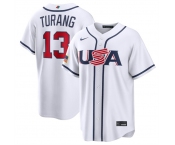 Men's USA Baseball #13 Brice Turang White 2026 World Baseball Classic Home Stadium Stitched Jersey Men's USA Baseball #13 Brice Turang White 2026 World Baseball Classic Home Stadium Stitched Jersey