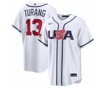 Men's USA Baseball #13 Brice Turang White 2026 World Baseball Classic Home Stadium Stitched Jersey