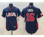 Men's USA Baseball #16 Will Smith Navy 2026 World Baseball Classic Road Stadium Stitched Jersey Men's USA Baseball #16 Will Smith Navy 2026 World Baseball Classic Road Stadium Stitched Jersey