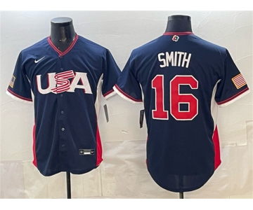 Men's USA Baseball #16 Will Smith Navy 2026 World Baseball Classic Road Stadium Stitched Jersey