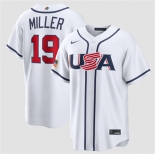 Men's USA Baseball #19 Mason Miller White 2026 World Baseball Classic Home Stadium Stitched Jersey