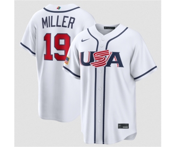 Men's USA Baseball #19 Mason Miller White 2026 World Baseball Classic Home Stadium Stitched Jersey