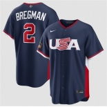 Men's USA Baseball #2 Alex Bregman Navy 2026 World Baseball Classic Road Stadium Stitched Jersey