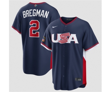Men's USA Baseball #2 Alex Bregman Navy 2026 World Baseball Classic Road Stadium Stitched Jersey