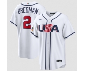 Men's USA Baseball #2 Alex Bregman White 2026 World Baseball Classic Home Stadium Stitched Jersey Men's USA Baseball #2 Alex Bregman White 2026 World Baseball Classic Home Stadium Stitched Jersey