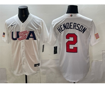 Men's USA Baseball #2 Gunnar Henderson White World Baseball Classic Stitched Jersey