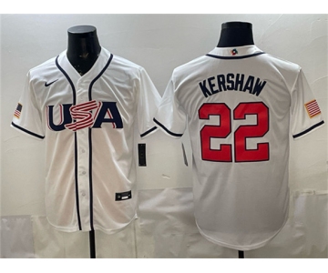 Men's USA Baseball #22 Clayton Kershaw White 2026 World Baseball Classic Home Stadium Stitched Jersey
