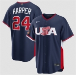 Men's USA Baseball #24 Bryce Harper Navy 2026 World Baseball Classic Road Stadium Stitched Jersey