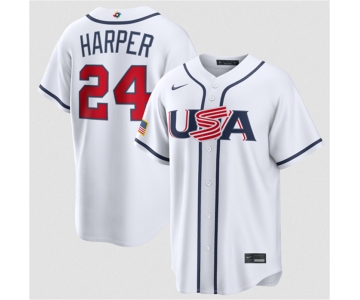Men's USA Baseball #24 Bryce Harper White 2026 World Baseball Classic Home Stadium Stitched Jersey