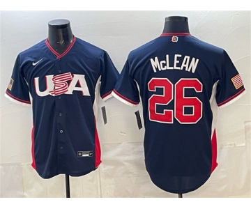 Men's USA Baseball #26 Nolan McLean Navy 2026 World Baseball Classic Road Stadium Stitched Jersey