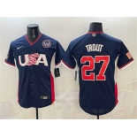 Men's USA Baseball #27 Mike Trout Navy 2026 World Baseball Classic United States 250th Anniversary Patch Road Stadium Stitched Jersey