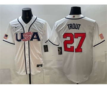 Men's USA Baseball #27 Mike Trout White 2026 World Baseball Classic Home Stadium Stitched Jersey
