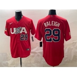 Men's USA Baseball #29 Cal Raleigh 2023 Red World Baseball Classic Stitched Jersey