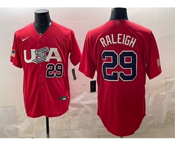 Men's USA Baseball #29 Cal Raleigh 2023 Red World Baseball Classic Stitched Jersey