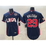 Men's USA Baseball #29 Cal Raleigh Navy 2026 World Baseball Classic United States 250th Anniversary Patch Road Stadium Stitched Jersey
