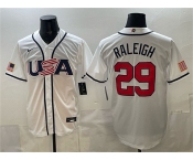 Men's USA Baseball #29 Cal Raleigh White 2026 World Baseball Classic Home Stadium Stitched Jersey