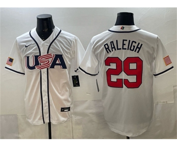 Men's USA Baseball #29 Cal Raleigh White 2026 World Baseball Classic Home Stadium Stitched Jersey