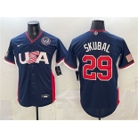 Men's USA Baseball #29 Tarik Skubal Navy 2026 World Baseball Classic United States 250th Anniversary Patch Road Stadium Stitched Jersey