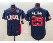Men's USA Baseball #29 Tarik Skubal Navy 2026 World Baseball Classic United States 250th Anniversary Patch Road Stadium Stitched Jersey