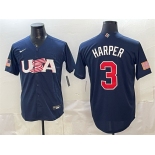 Men's USA Baseball #3 Bryce Harper Navy World Baseball Classic Stitched Jersey