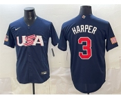 Men's USA Baseball #3 Bryce Harper Navy World Baseball Classic Stitched Jersey Men's USA Baseball #3 Bryce Harper Navy World Baseball Classic Stitched Jersey