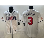 Men's USA Baseball #3 Bryce Harper White 2026 World Baseball Classic Home Stadium Stitched Jersey