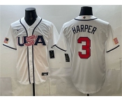 Men's USA Baseball #3 Bryce Harper White 2026 World Baseball Classic Home Stadium Stitched Jersey Men's USA Baseball #3 Bryce Harper White 2026 World Baseball Classic Home Stadium Stitched Jersey