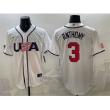 Men's USA Baseball #3 Roman Anthony White 2026 World Baseball Classic Home Stadium Stitched Jersey Men's USA Baseball #3 Roman Anthony White 2026 World Baseball Classic Home Stadium Stitched Jersey